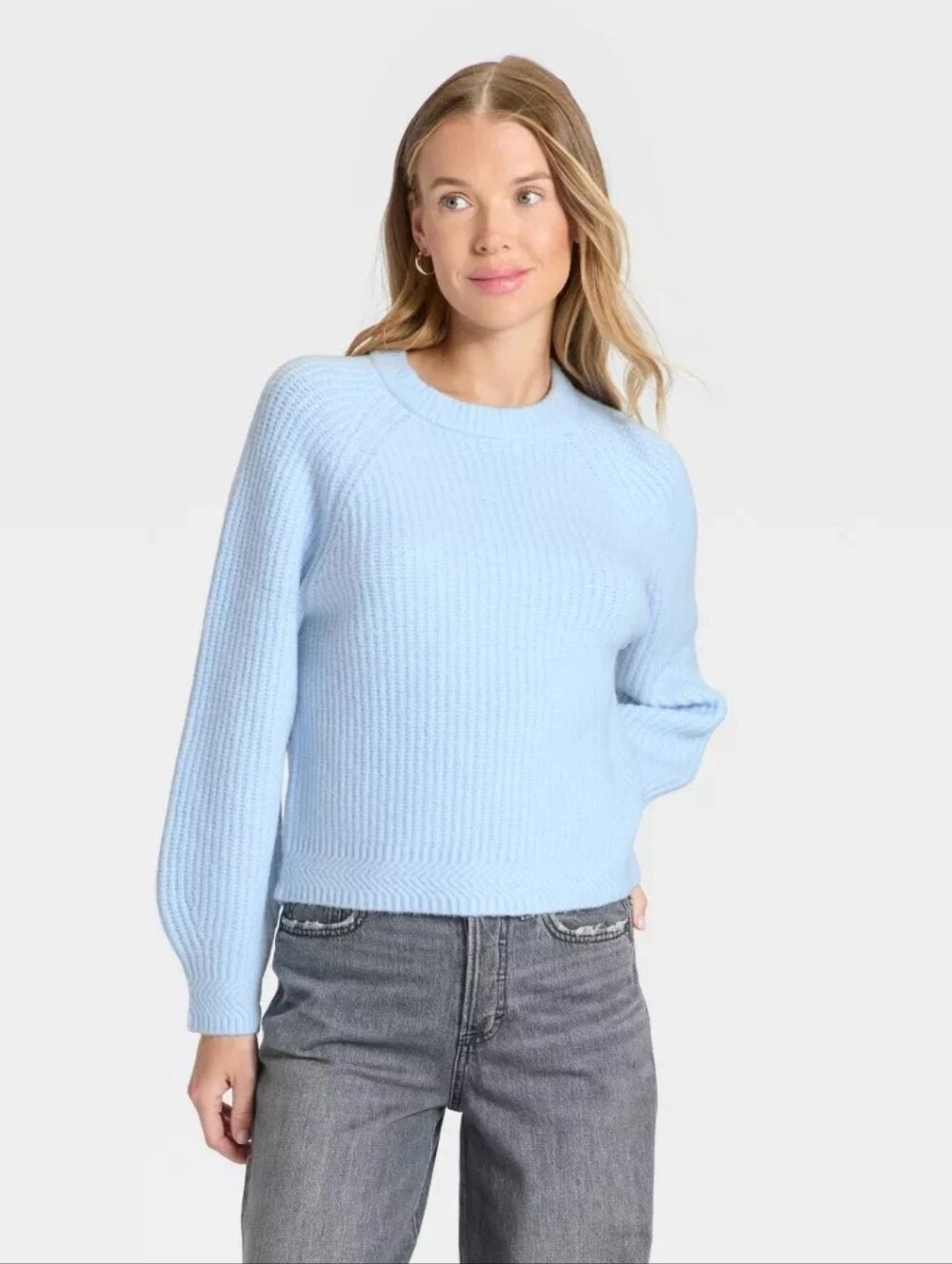 Women Cozy Knit Crewneck Pullover Sweater - Universal Thread Blue Size M